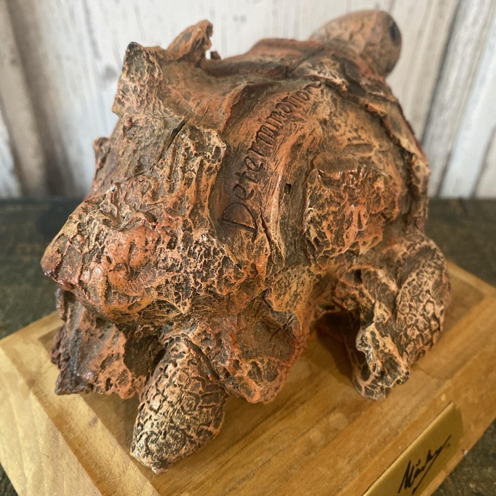 Vtg Marka Gallery Maiku Collection Tortoise Sculpture Turtle Figurine Wood Base‎ - Picture 9 of 9
